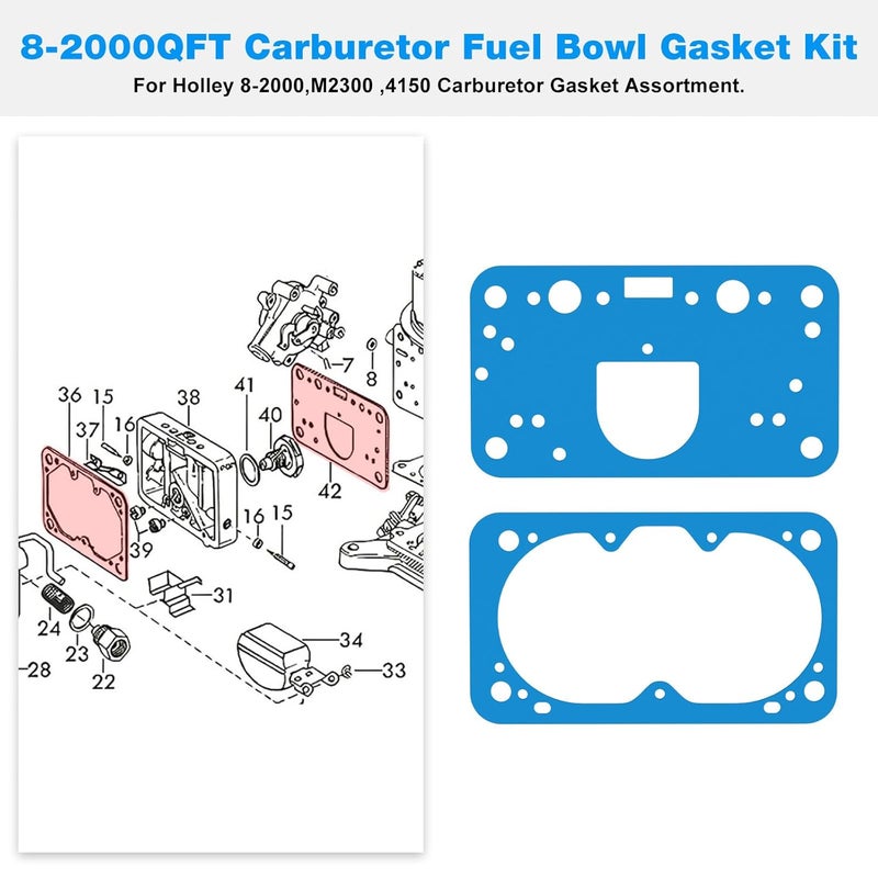 RO6G 4150 Carburetor Gasket Kit for Holley Carburetors 8-2000QFT 8-2000 M2300 Fits Holley Carburetor Fuel Bowl Gasket Kit - Image 3